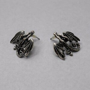 Silver Tone Dragon Stud Earrings